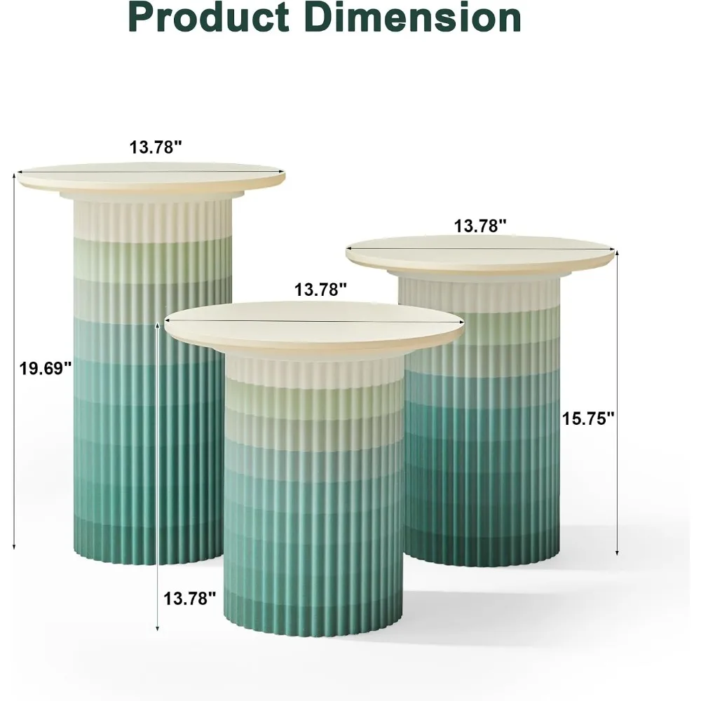 Green Round Nesting Coffee Table Set of 3 for Living Room