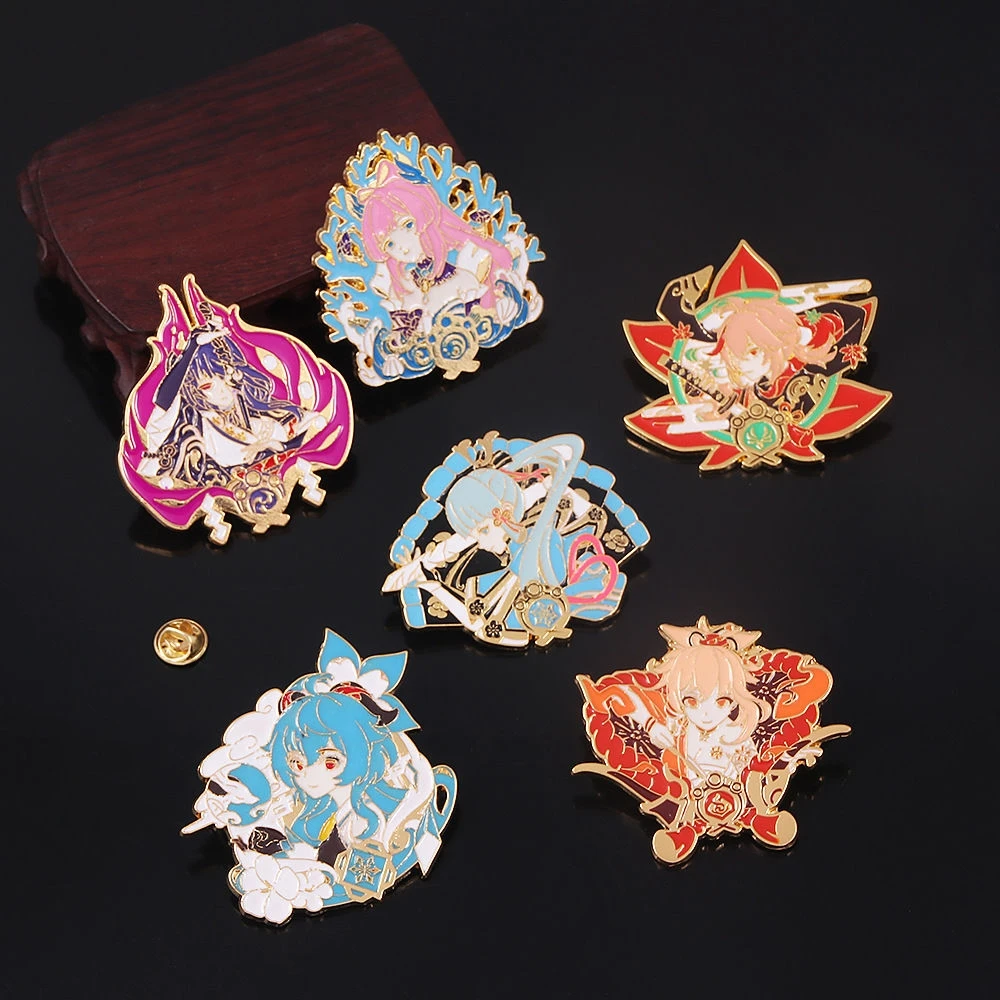 Brooch Genshin Impact Kamisato Ayaka Kaedehara Kazuha Naganohara Yoimiya Cosplay Badge Accessory Emblem Breastpin Pendant