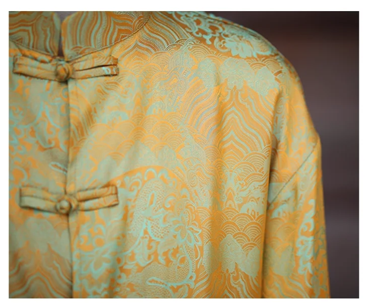 Camicia da uomo setosa in stile cinese Primavera Autunno Vestibilità ampia Costume retrò Tang Hanfu Camicia di lusso con motivo floreale abbottonato per uomo