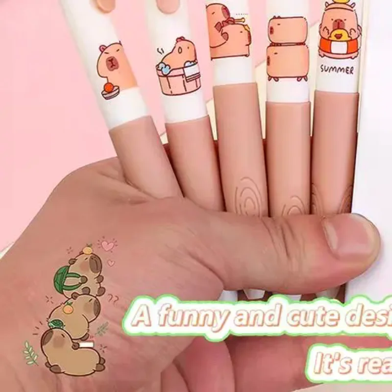 

5Pcs Cute Capybara Gel Pens Kawaii Pen Set Quickly-Drying Blue Erasable Pens Office School Supplies Kawaii Aesthetic Stationery