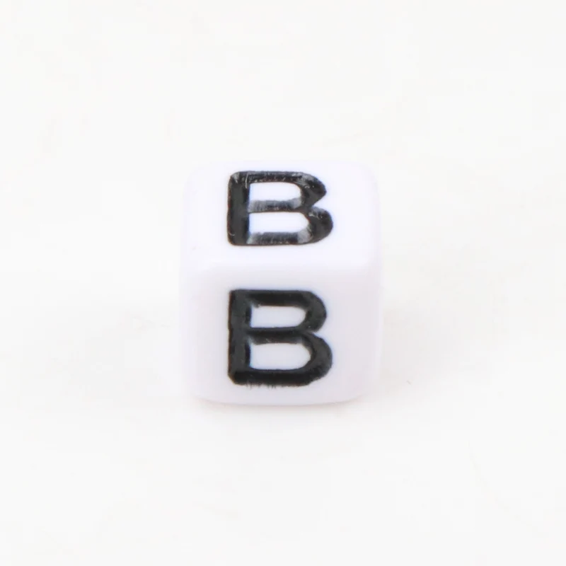 Cuentas sueltas de acrílico para fabricación de joyas, cubo con letras del alfabeto en blanco y negro, 6mm, 100 piezas, gran venta al por mayor