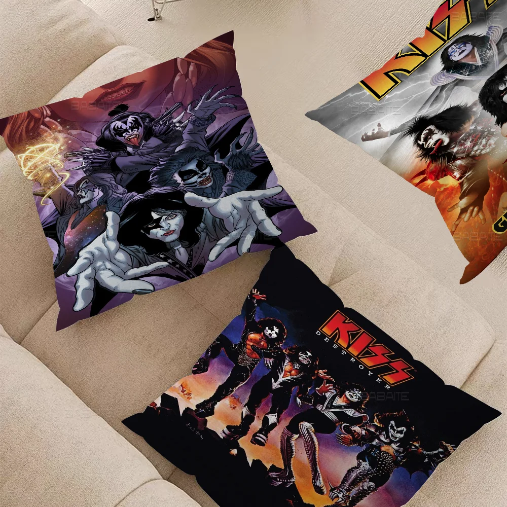 Vintage Heavy Metal Kiss Band Personalized Picture Text Home Decorative Pillows Household Gifts 45x45cm