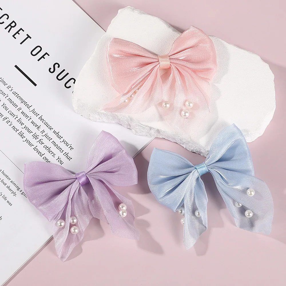 【1 Pair】Pearl Flower Clip Butterfly Barrette Hair Korean Hair Accessories Ribbon Hairpin Cute Things Cheap Hair Bow Mesh Hairpin