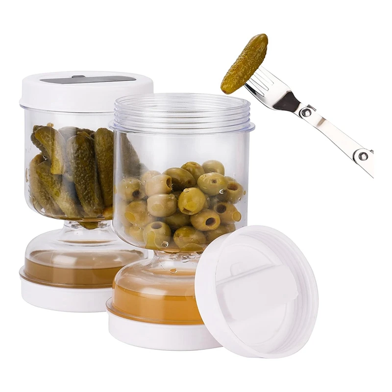 2Pack Pickle And Olive Hourglass Jar With Strainer Flip Olive Hourglass Jar For Wet And Dry Pickle Juice,Juice Separator