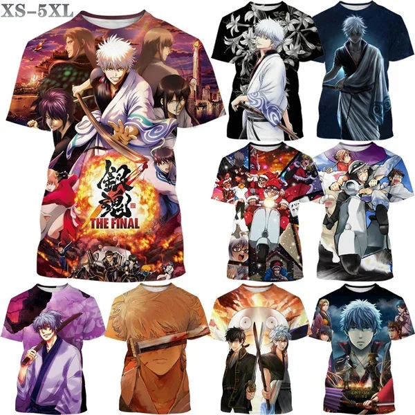 Men's Japanese Anime Gintama 3D Printing T-shirt Fun Unisex Casual Street Hip-hop T-shirt Trend Harajuku Short-sleeved Tops