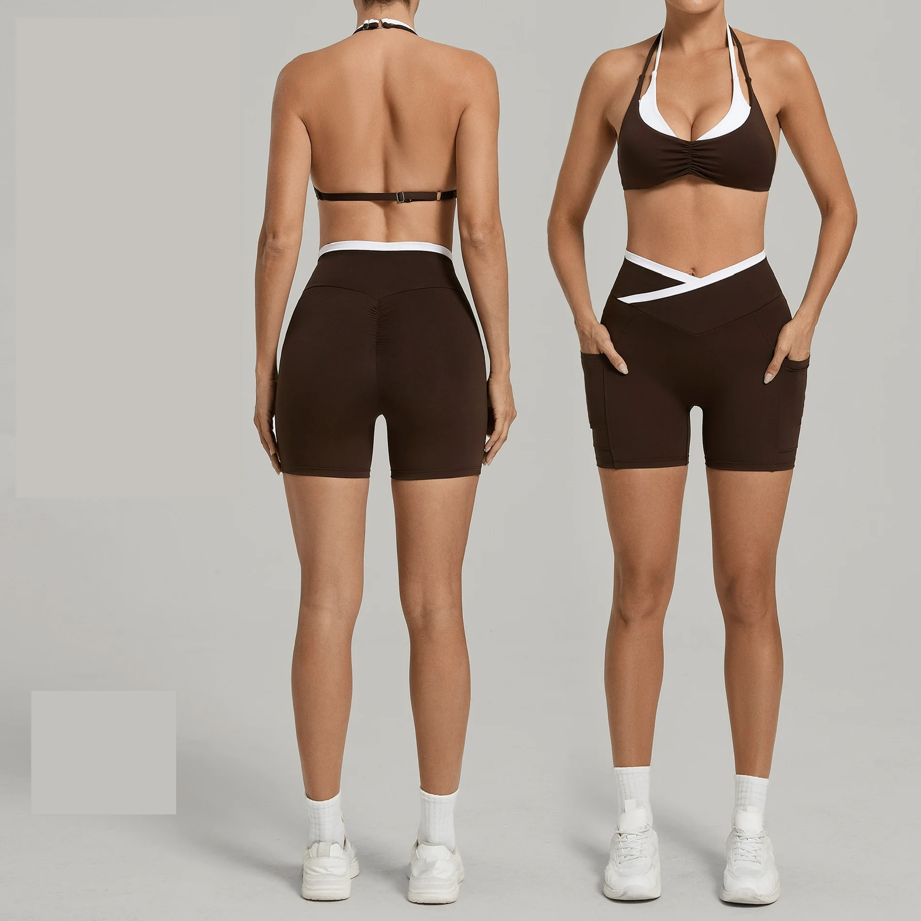 

Новый комплект для йоги Ningyu: топ-бра с эффектом двухслойности и шорты, женский, сексуальный, с открытой спиной, для занятий йогой, спортом, бегом и фитнесом