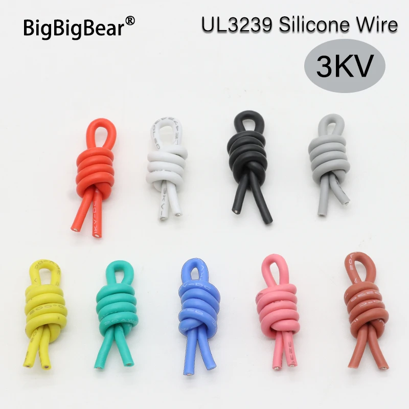 

1/5M UL3239 Silicone Wire 3KV- 32/30/28/26/24/22/20/18/16/14/12/10/8 AWG DIY LED Wire Line Electronic Tinned Copper Cable
