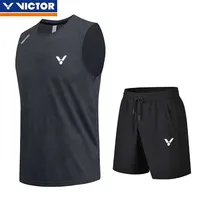 Victor 2025 New Men's Badminton Jersey Sports Quick-drying Sleeveless Vest with Shorts Set
