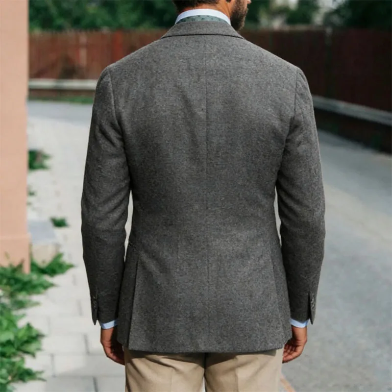Mens Tweed Suit Blazer Wool Vintage Inspired Single Breasted Slim Fit Business Casual Fashion Coat for Wedding Office Party Wear image 2
