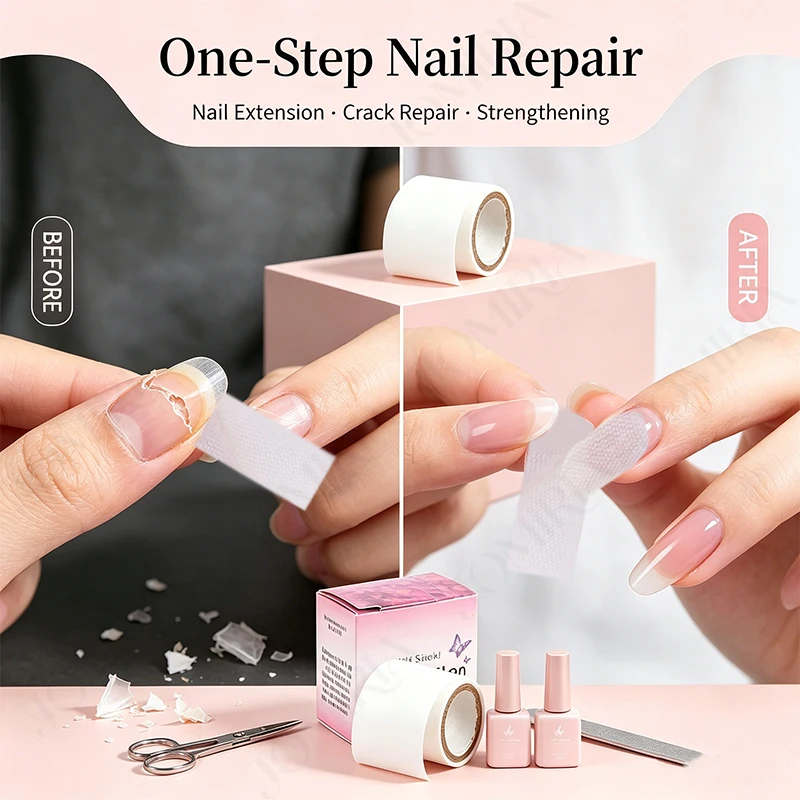 1Pc/2Pcs Roll Nail Repair Fiberglass Silk Wrap, Self-Adhesive Strengthening Tape for Broken Nails Extension, Manicure Tool