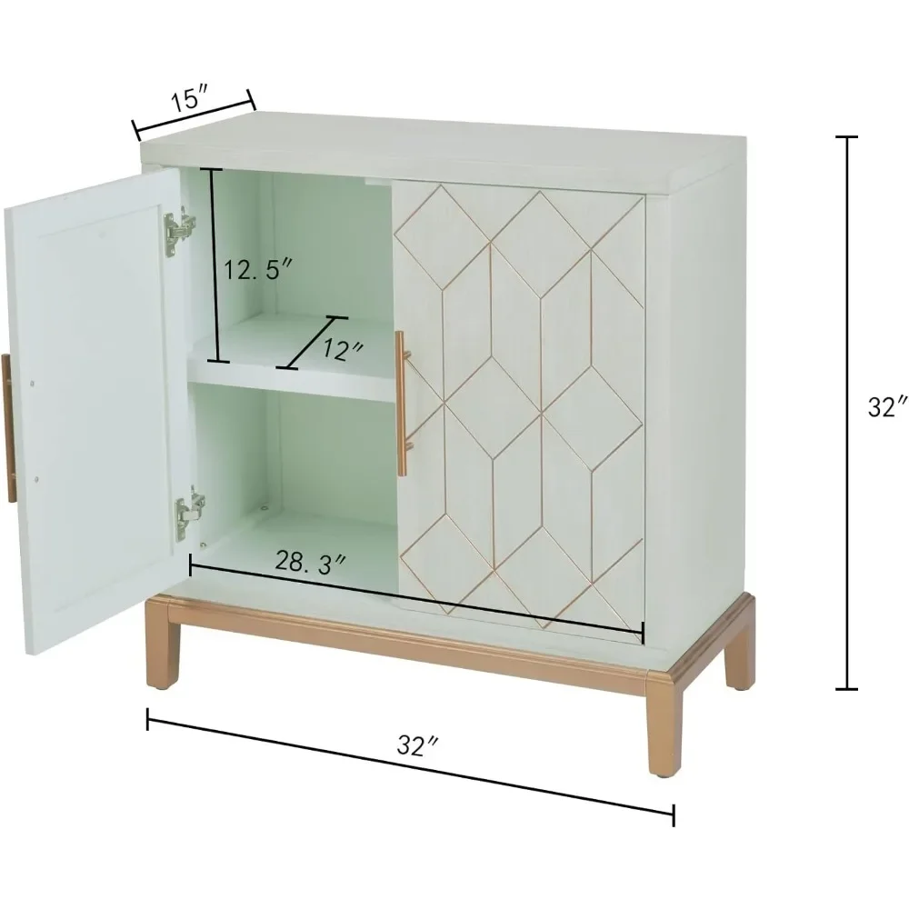 Aparador de madera moderno para sala de estar, cocina, pasillo, armario de almacenamiento con 2 puertas, adorno dorado, color verde