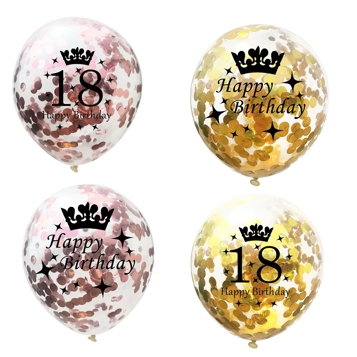 20 قطعة 18th عيد ميلاد بالونات النثار شفافة اللاتكس 12 بوصة زينة الحفلات ارتفع الذهب تاج 18 زينة عيد الميلاد