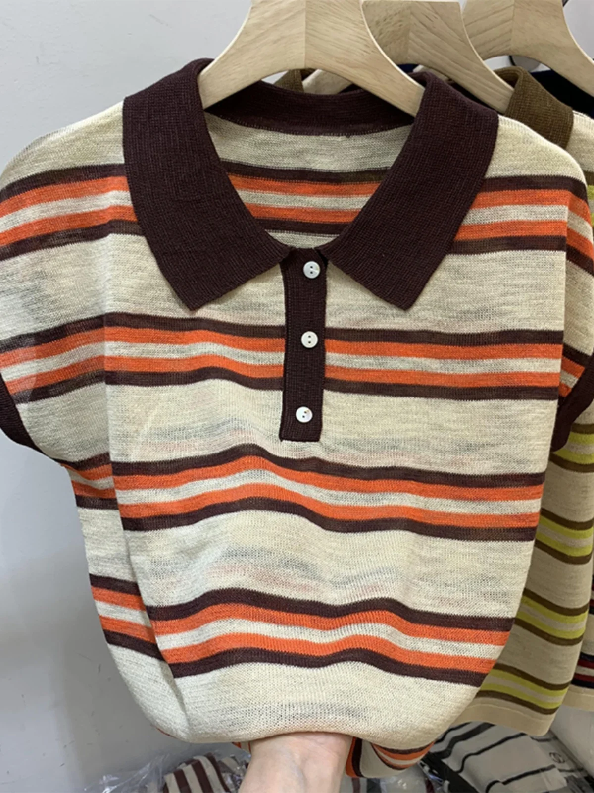 Rayas adelgazantes Color Blo ort Sve Ice Silk Thin Top Mujer Verano Ne Jersey No Sve Parte superior del cuerpo Faionable B...