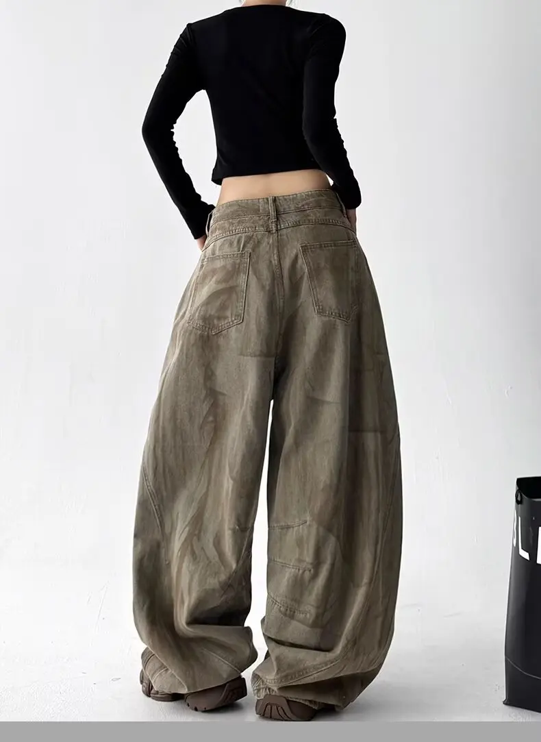 AW Women American Streetwear Baggy Jeans Autumn High Waist Wide Leg Denim Pants Loose Hip Hop Trousers For Jazz Dance