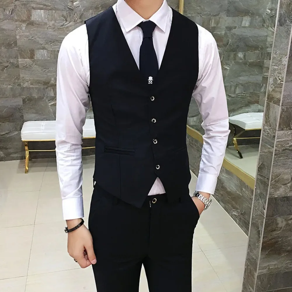 Men Slim Fit Suit Vest Formal Business Waistcoat Thin Work Office Jacket