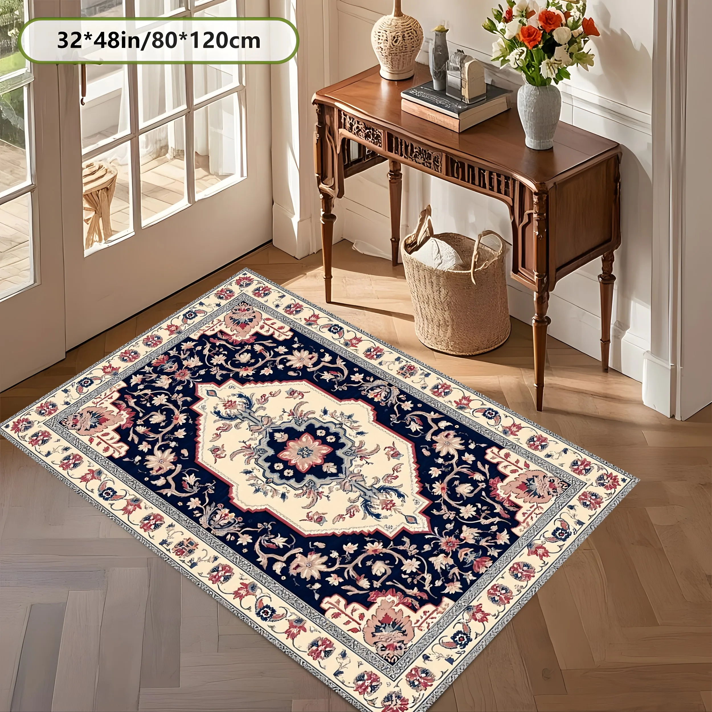2D Persian Retro Floral Pattern Rug - Classic Exotic Style, Suitable for Living Room, Bedroom, and Coffee Table - Instantly Refreshes Fall/Winter Decor