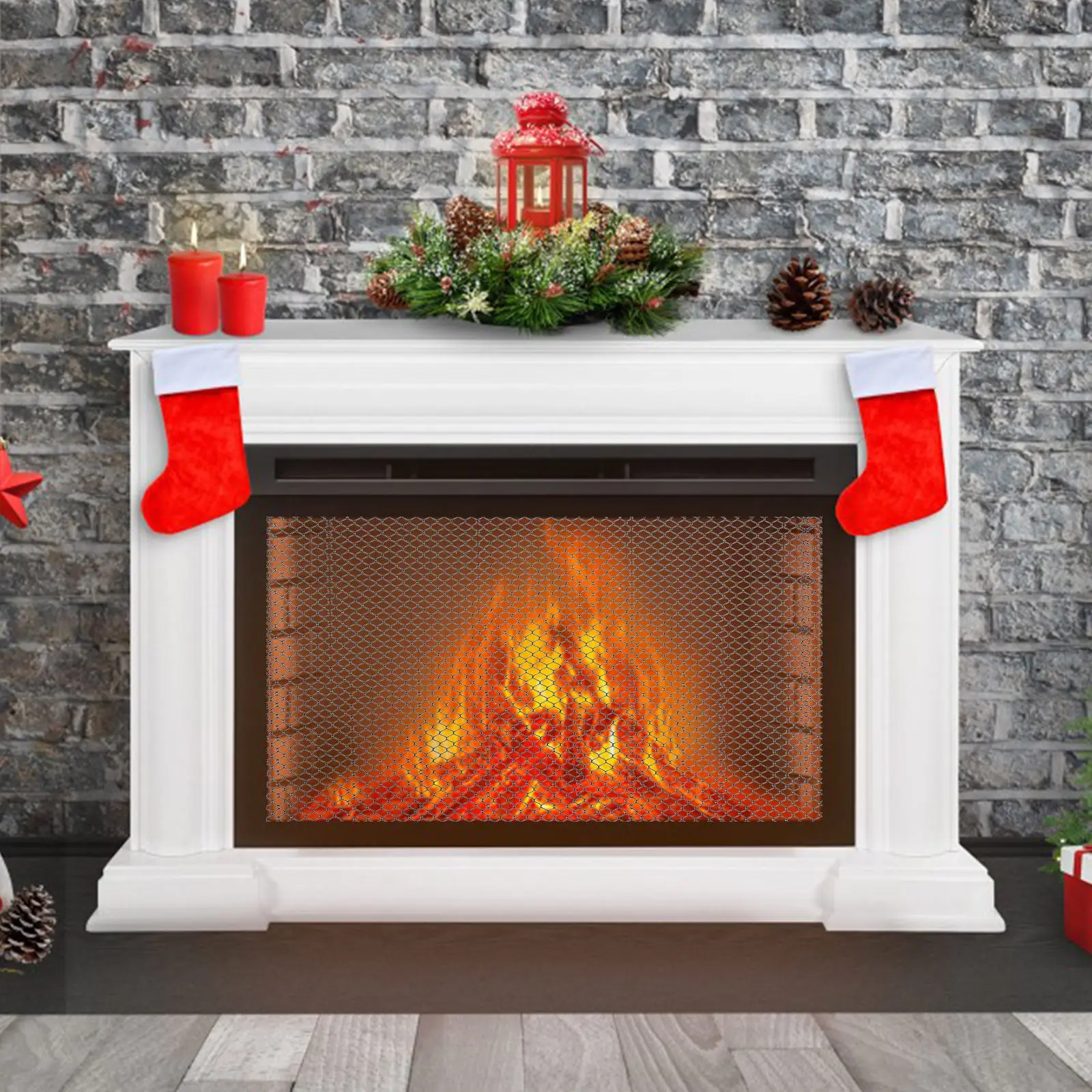 2Pcs Fireplace Screen Tool Metal Mesh Curtain Iron Panels Black Spark Guard Rust Resistant Hearth Protection Screen