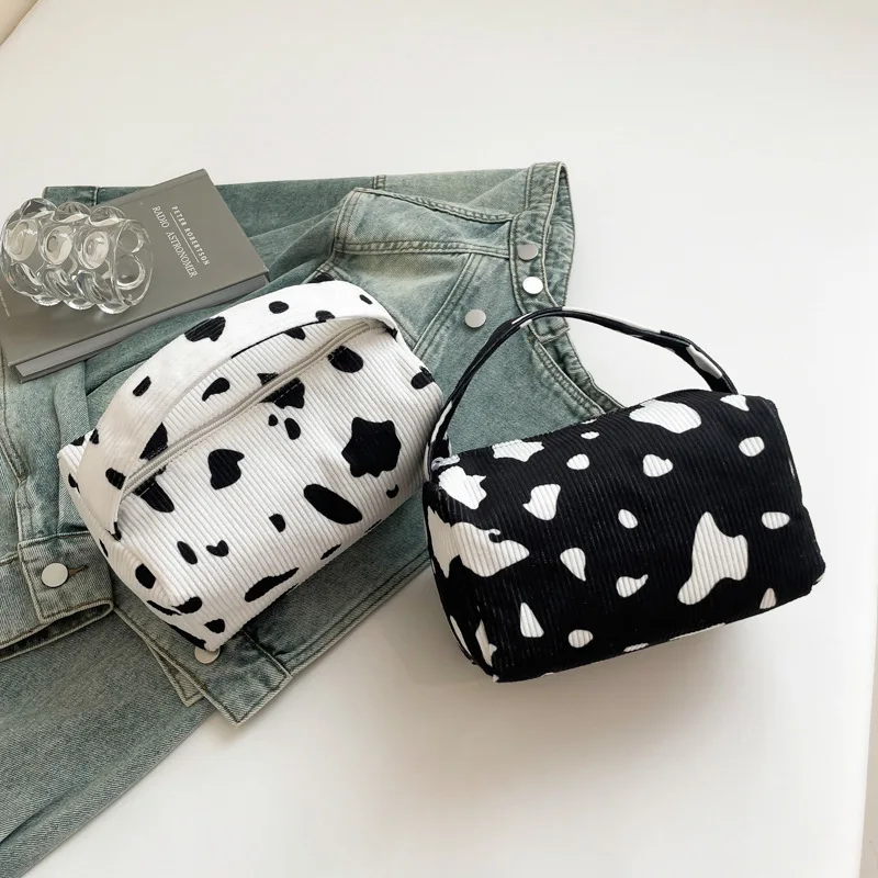 

New Simple Floral Cute and Fresh Little Girl Bag Large Capacity Corduroy Mobile Phone Cosmetic Bag Handbag