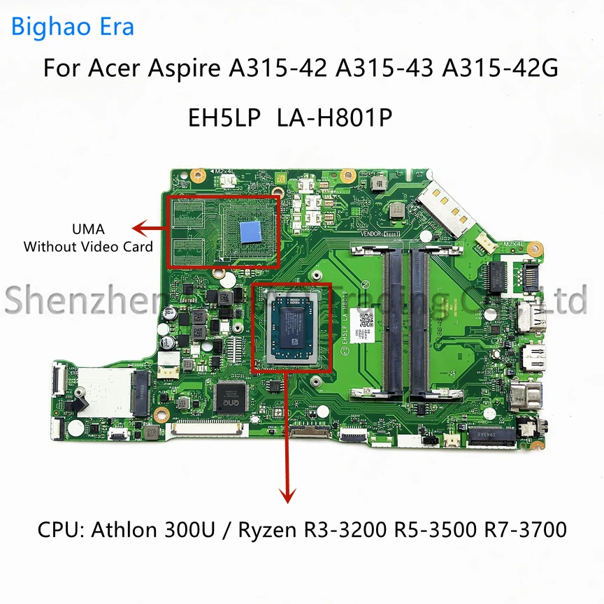 EH5LP LA-H801P Para Acer Aspire A315-42 A515-43 A315-42G A515-43G Laptop Motherboard Com CPU AMD 300 R3-3200 R5-3500 R7-3700 UMA