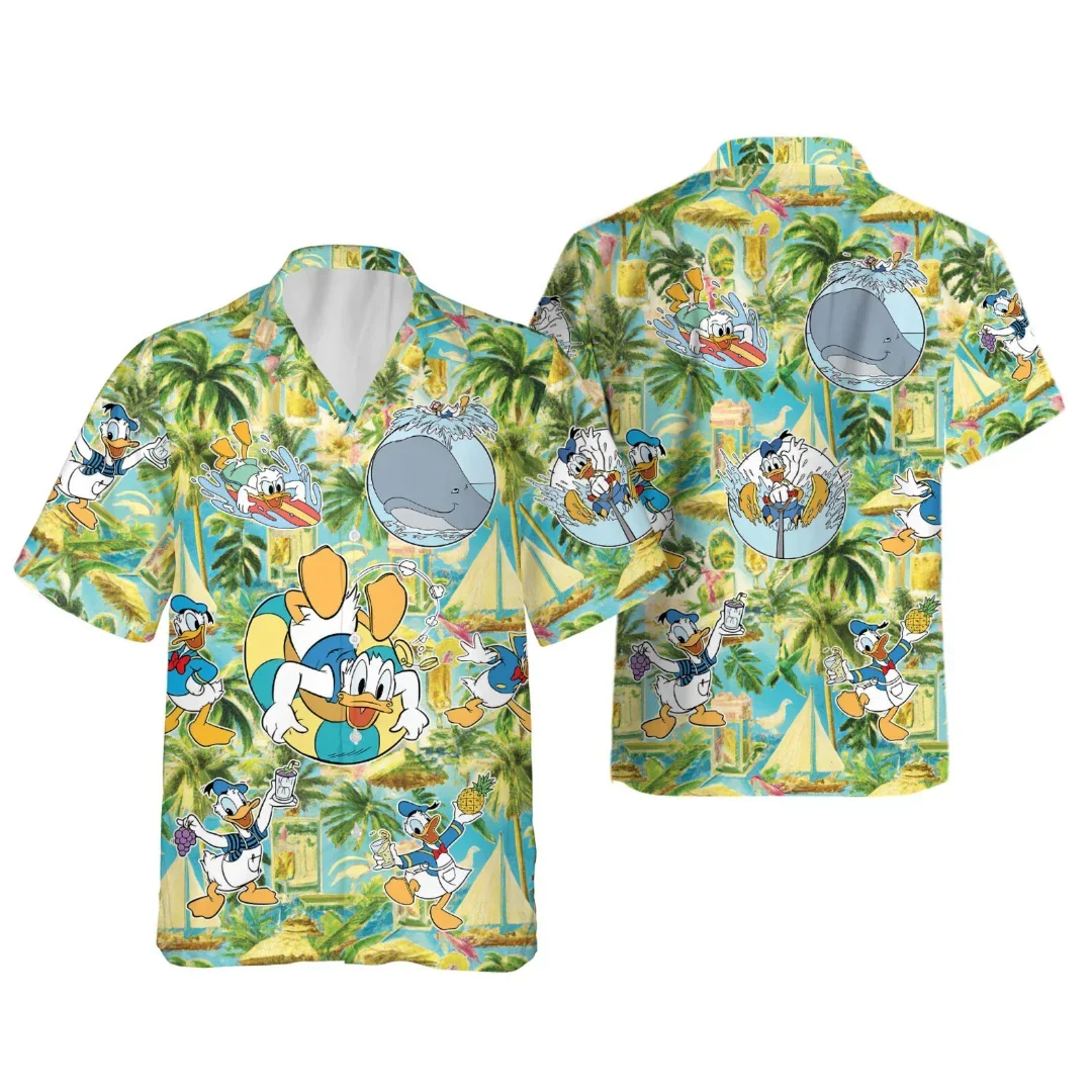 Many Faces of Donald Duck Hawaiian Shirt Disney Inspired Men's Button Down Short-sleeved Shirt Men's Beach Shirts Casual Tops