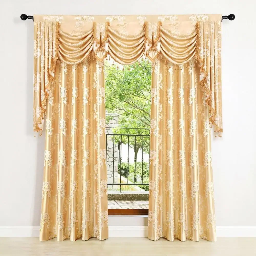 European Luxury Gold Floral Curtains for Bedroom Windows Treatment Window Curtain Living Room Cortinas