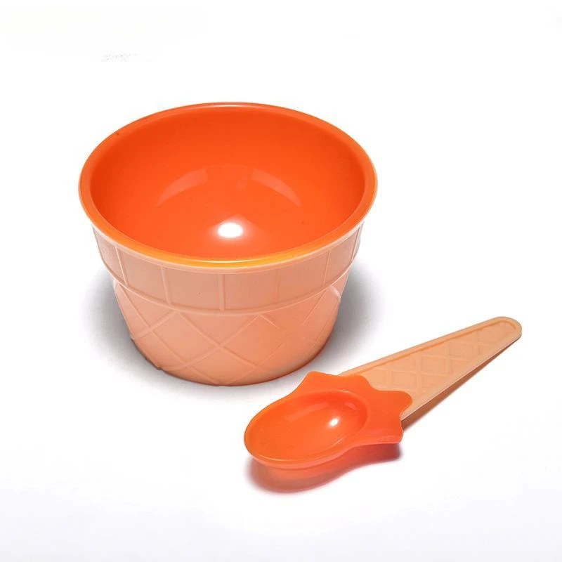 Egg tart small bowl, candy-colored ice cream bowl, creative ice cream bowl, plastic bowl and spoon set