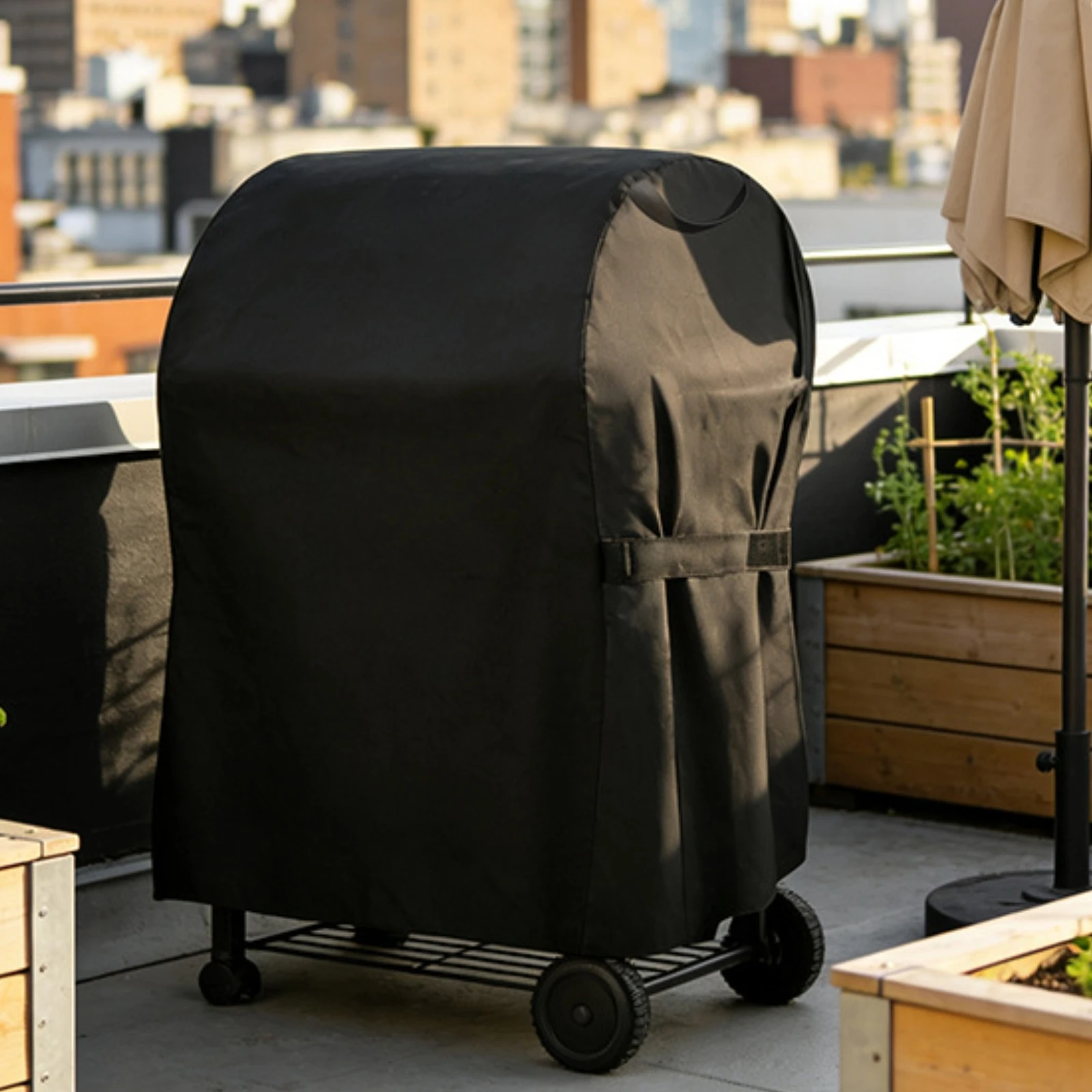 Grill Cover with Drawstring Dustproof Barbecue Cover with Handle Windproof Long-Lasting for Backyard, Patio view 2