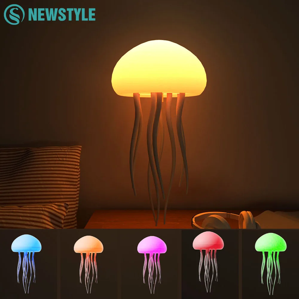 

New Voice Control Jellyfish-Shape Night Lights Flexible Tentacles Colors Change Cartoon Bedside Jellyfish Lamp for Bedroom Decor