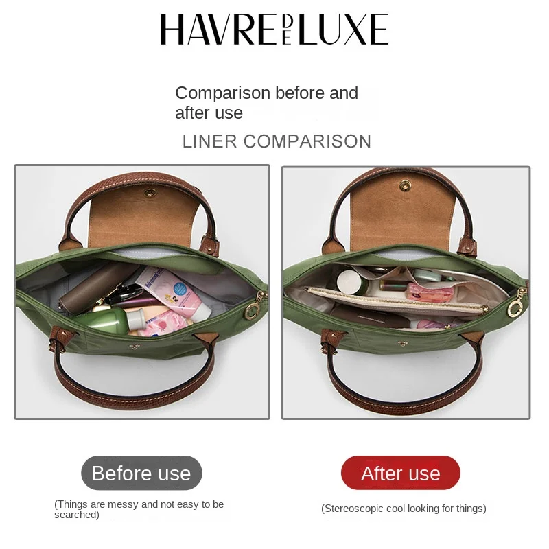 HAVREDELUXE Bag Organizer For Longchamp Small Bag Purse Insert Liner Bag Tote Bag Ultra-light Dupont Paper Storage Bag