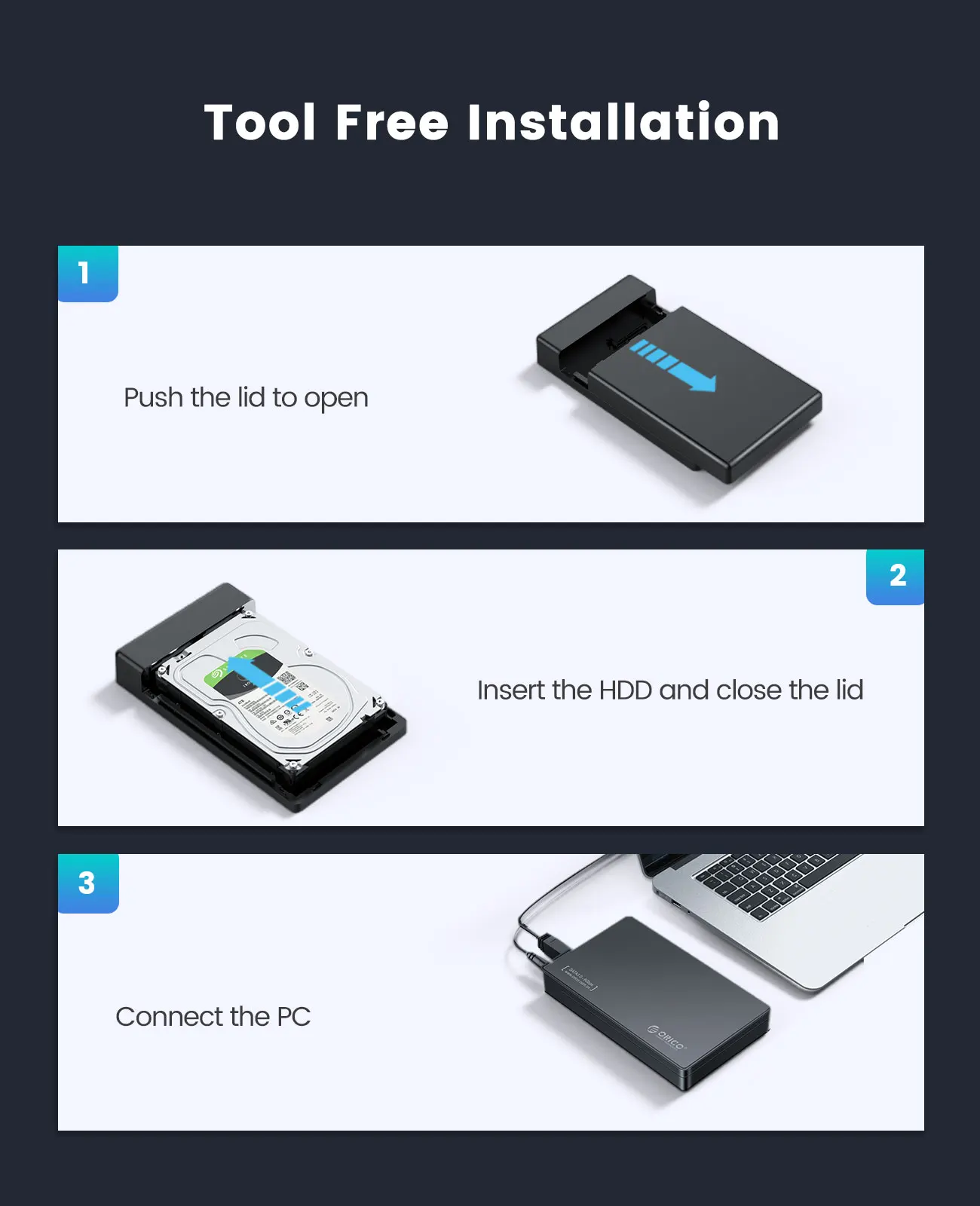 ORICO 3,5 zoll Externe Festplatte Gehäuse SATA zu USB 3,0 HDD Fall mit 12V/2A Power Adapter unterstützung UASP Werkzeug freies – Detail 7