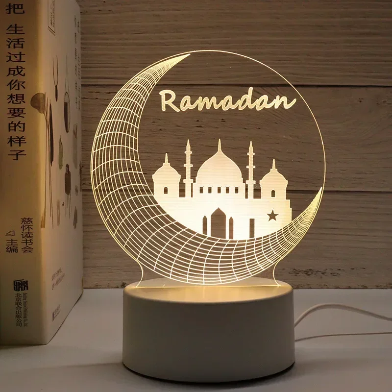 Muslim Ramadan Festival Decoration LED 3D Acrylic Night Light EID Mubarak Table Ornaments Night Lamp Bedroom Decor USB Operate