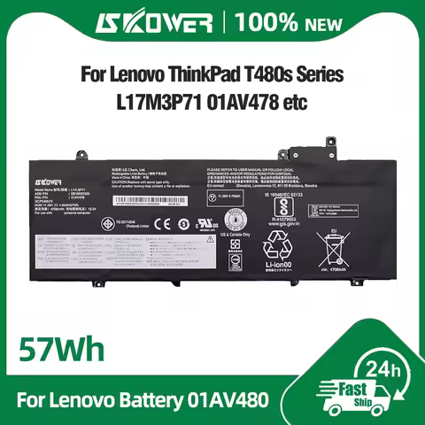 SKOWER 57Wh 01AV478 01AV479 01AV480 Laptop Battery for lenovo thinkpad t480s L17L3P71 L17M3P71 L17M3P72 SB10K97620 SB10K97621