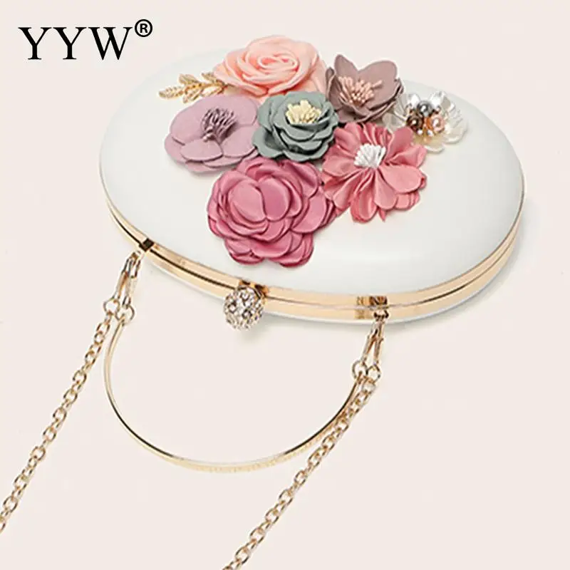 YYW Evening Clutch Handbag High Quality PU Leather Bags Floral Pattern Wedding Bridal Purse Pearl Bag Box Top Handle Chain Bags