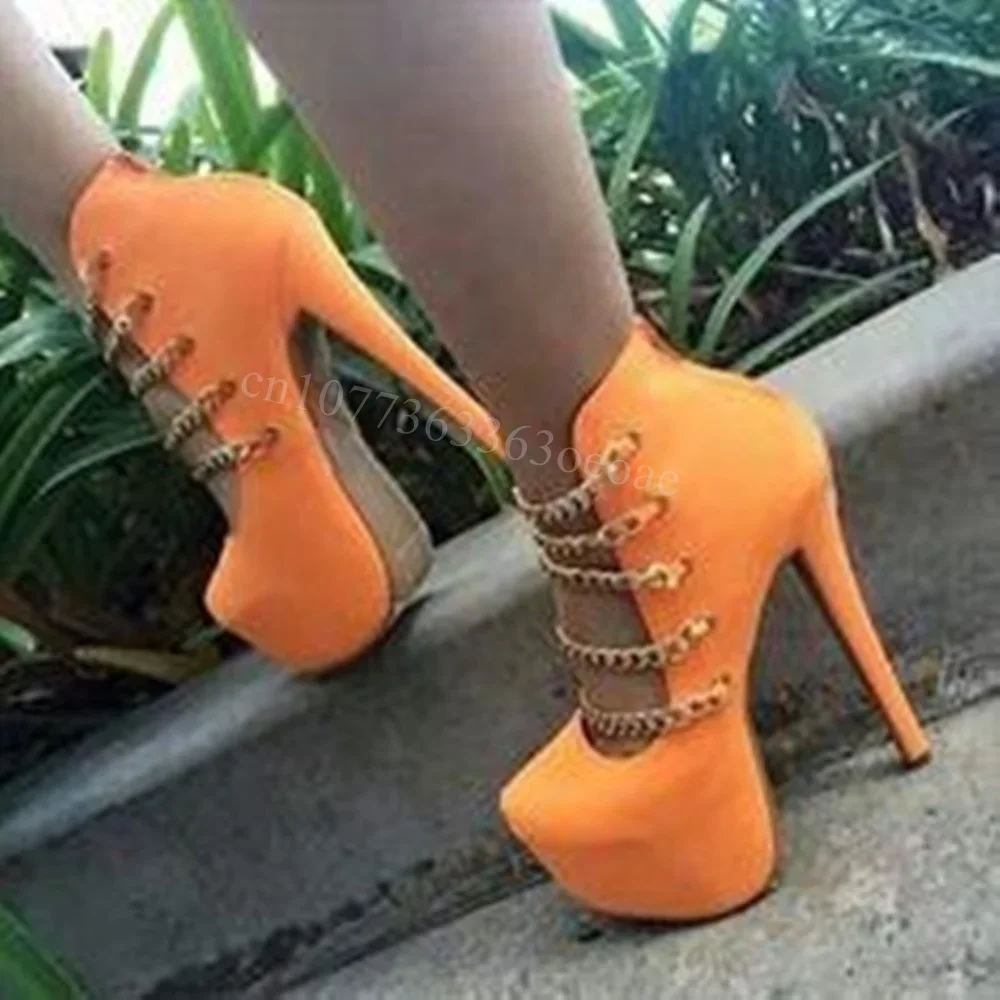 

Platform Metal Chain Decor Pumps Sexy Matte Leather Shoes for Women Thin High Heels Fashion Shoes 2025 Zapatos Para Mujere