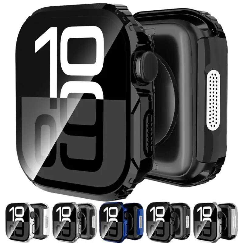 Vidrio templado + cubierta para Apple Watch 45mm 41mm 44mm 40mm Protector de pantalla funda protectora dura de PC para iWatch 9 8 7 6 5 4 SE