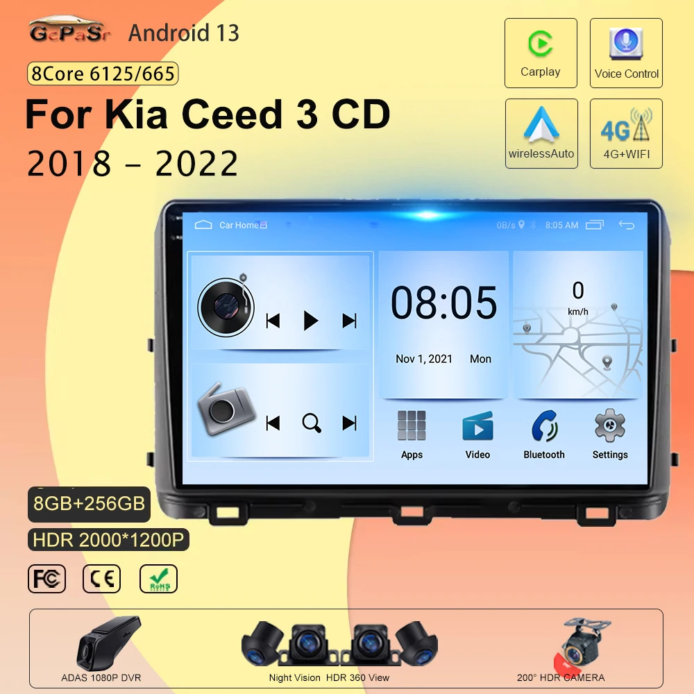 

Автомобильный мультимедийный проигрыватель на android 13 для Kia Ceed 3 CD 2018-2022, автомобильное радио, мультимедийная навигация, видеоплеер, стерео, GPS-навигация, No 2din DVD BT
