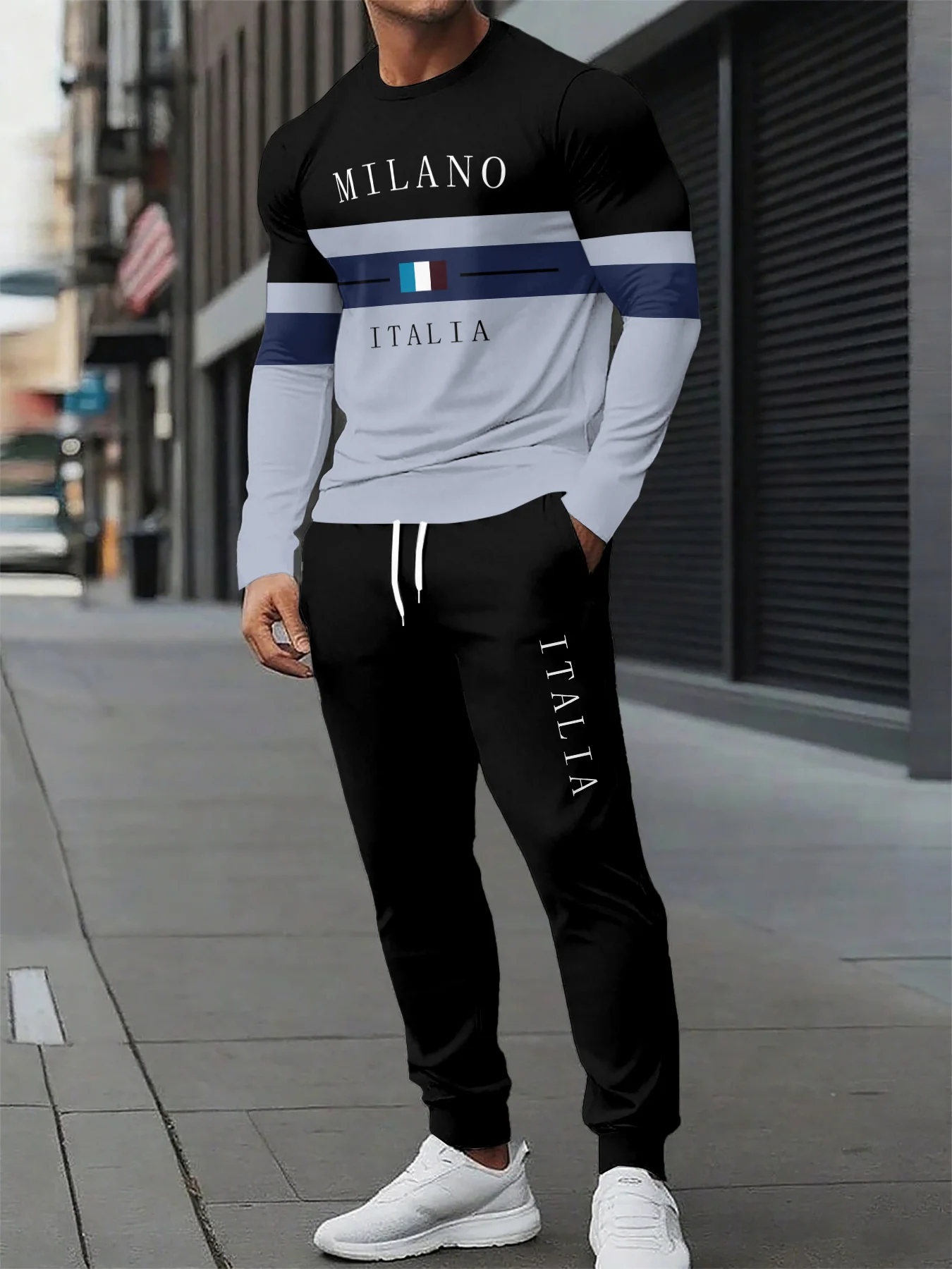 

Autumn and Winter Men Long Sleeved Sets Milan Letter Print Men Long Sleeved Tracksuit Quick Drying Men Tracksuit Two-piece Set
