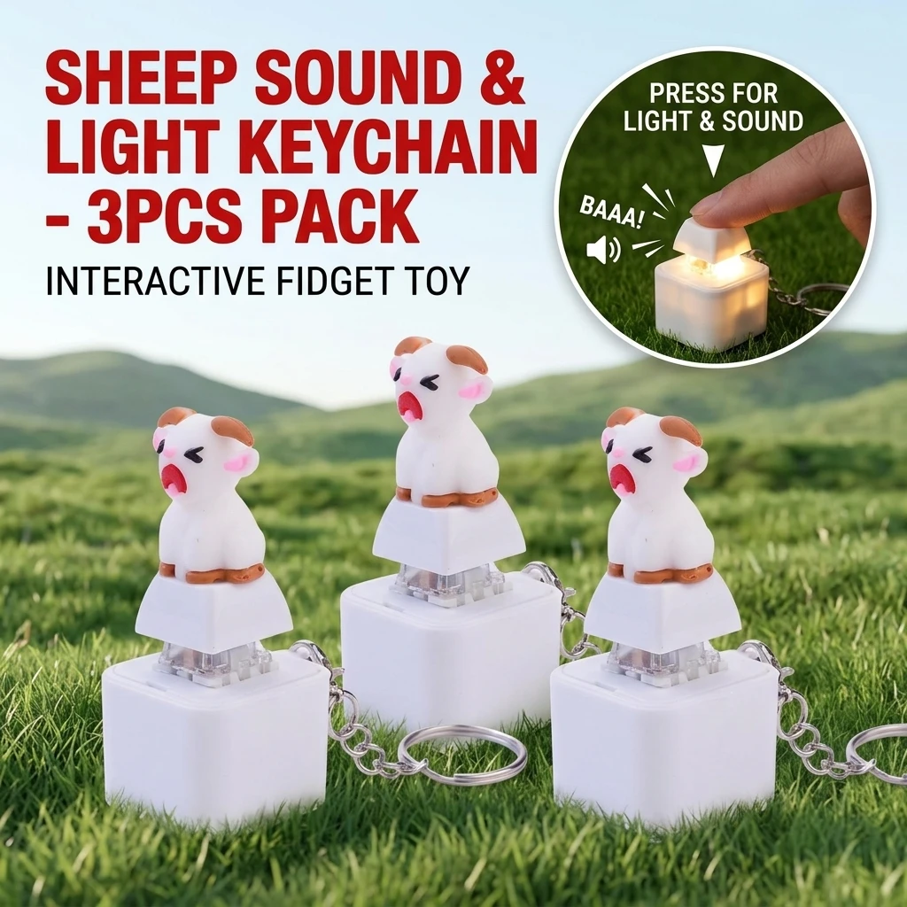 1/2/3Pcs Rechargeable Screaming Goat Key Chain Anti-Stress Fidget Button Portable Lamb LED-Glowing Mechanical Key Cap Gifts