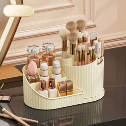 Makeup Organizer Carousel with 360 Degree Rotation Plastic Countertop Cosmetic Storage Display Multi Compartment Organizer