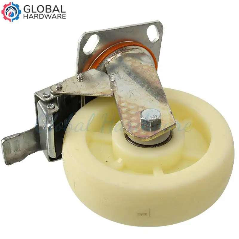 

Standard Load-bearing Nylon Wheel Face Flat Mount 6 Inch Industrial Heavy Duty Caster with Brake - Universal Wheel