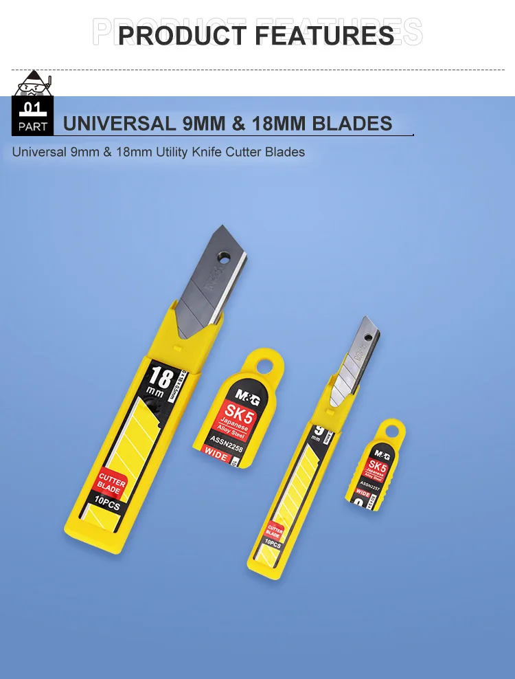 2pcs M & G Cutter Blades 18mm 100 * 18 * 0.5 mm With 8 Points 20 Pcs Blades / Box