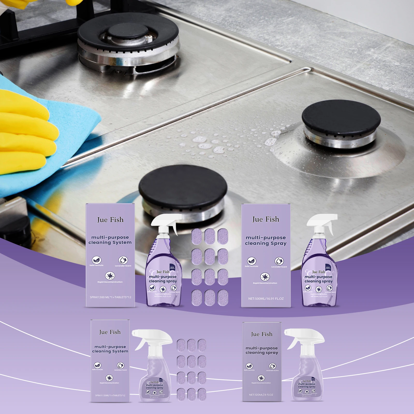 Multi Purpose Cleaner Kit, Stain And Grease Remover, For Kitchen Stovetop Cookware, Household Multi Surface Cleaning