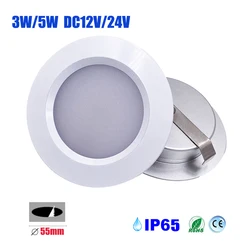 Możliwość przyciemniania IP65 3W 5W DC12V 24V Reflektor LED Ultracienka 14mm Wbudowana lampa sufitowa D55mm Kuchnia i salon Down Light