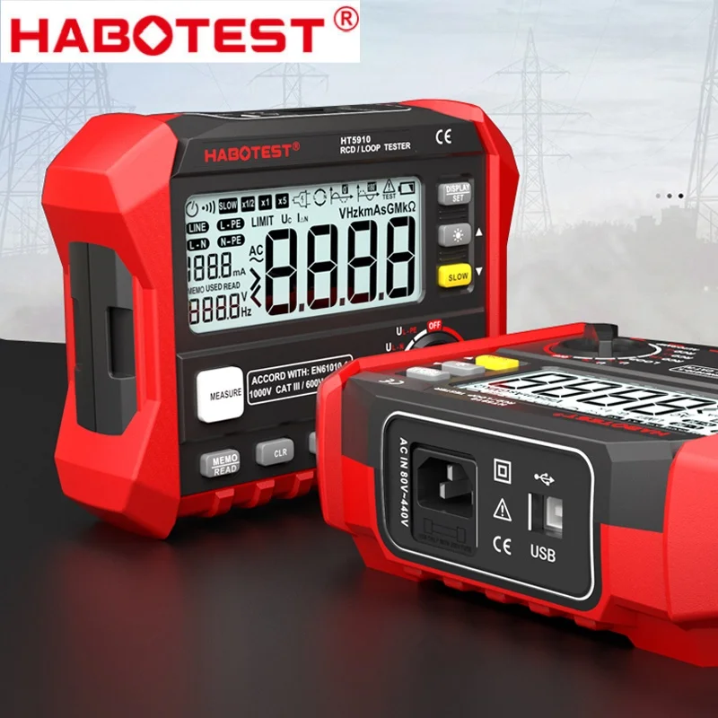 HABOTEST Digital RCD Loop Tester RCD Trip Current Time Checker Loop Resistance RL Test Voltmeter AC Meter CATIV600V LCD Display