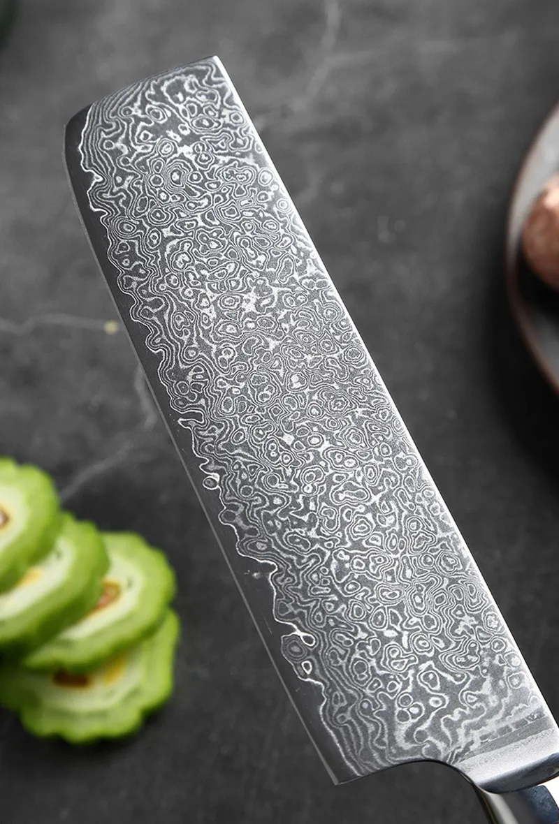 Real Damascus Steel Kitchen Chef Knife Professional Japanese Nakiri Knife Meat Fish Fruit Vegetable Sliced Butcher Cleaver Knife