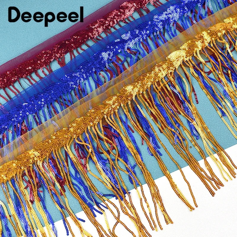 10Yards Deepeel 18cm Colorful Sequins Tassel Fringe Lace Trim Fabric Ribbon Wedding Dress Clothes Curtains Sewing Accessories