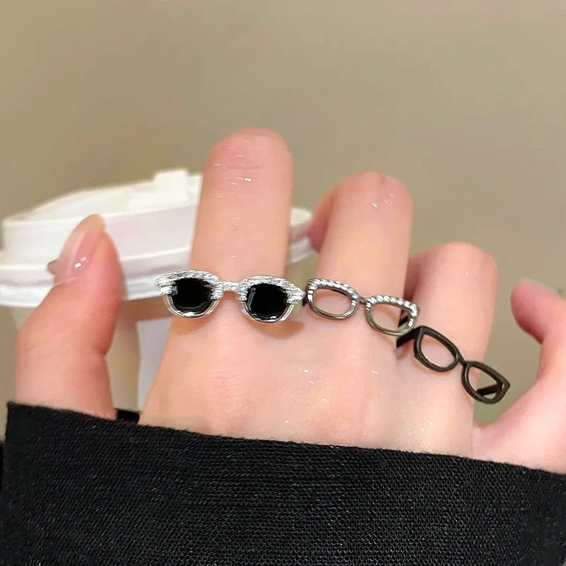 

Fashionable Crystal Zircon Sunglasses Rings Sparkle Personality Cute Men's And Women's Party Costume Jewelry Accessory