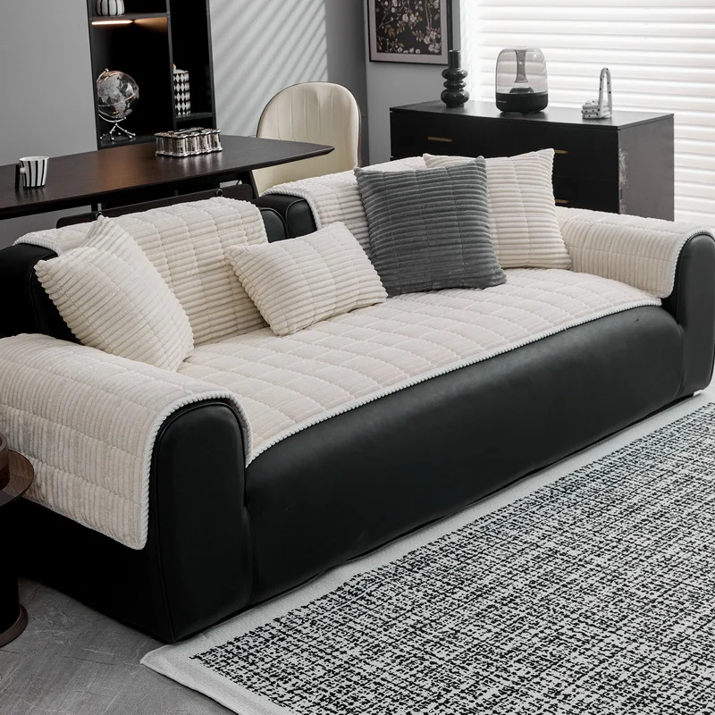 

1 шт., чехол для дивана с клетчатым узором, однотонный утолщенный плюшевый чехол для диванных полотенец, нескользящие чехлы для дивана, коврик для дивана для гостиной
