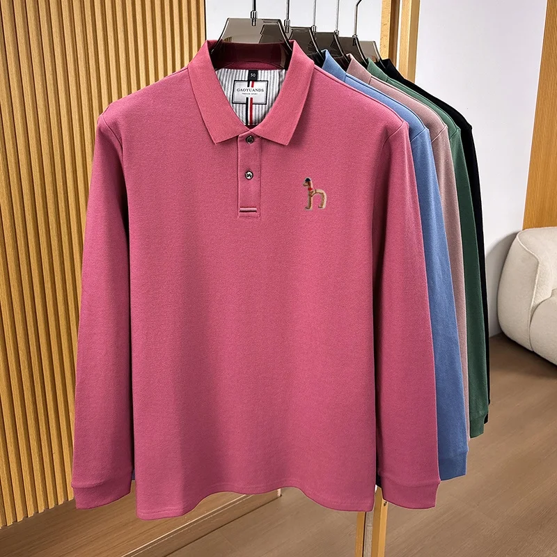 Luxuriöses 100% Baumwoll-Herren-Langarm-Poloshirt mit Kragen und Knöpfen, Exquisitem Muster und Stickerei, Neues Herbst-Poloshirt, Lässige Herrenbekleidung – Detail 16