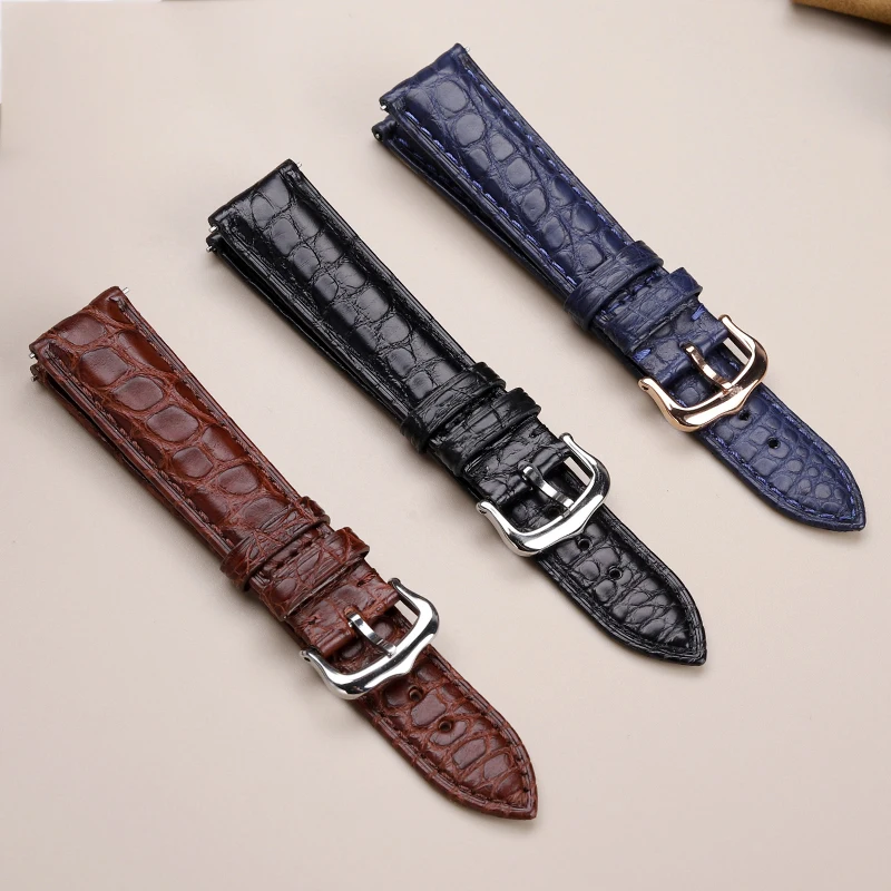 16mm17mm 18mm 19mm 20mm Black Blue Brown Crocodile Skin WatchStrap For CARTIER Tank CLÉ DE Black Leather Quick release Watchband